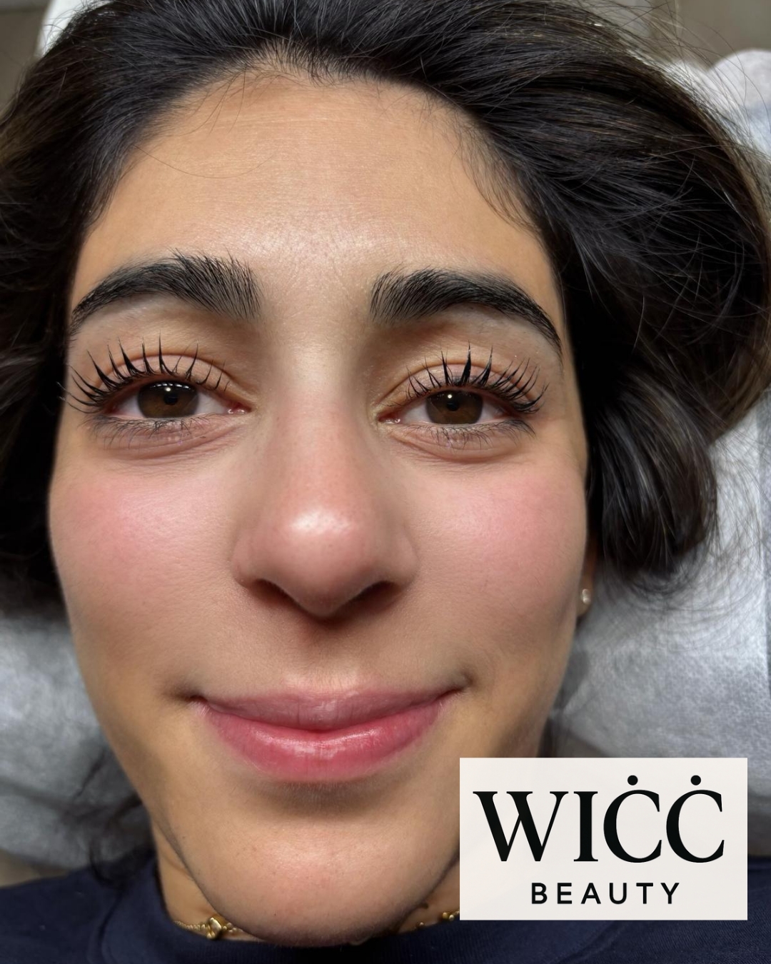 WICC Beauty client showing lifted lashes and groomed brows